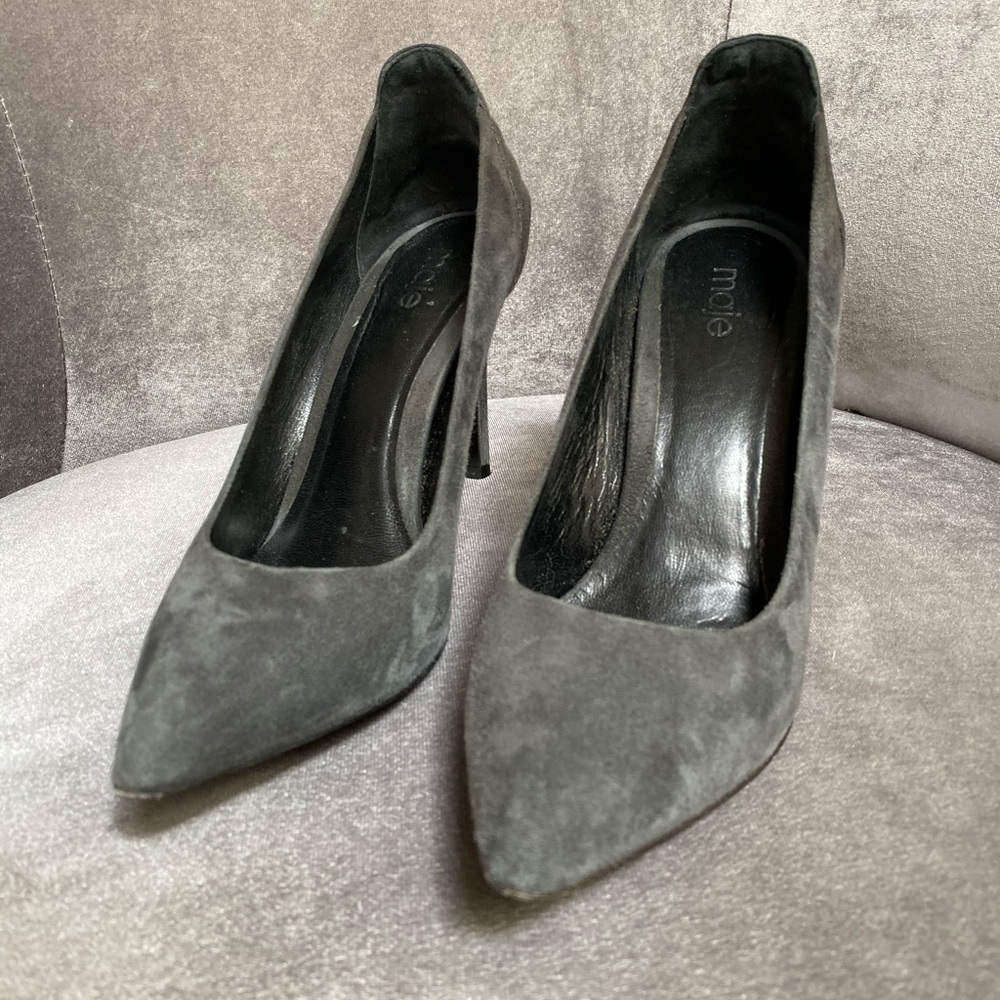 Maje grey suede pump heels size 37 US 7 like new